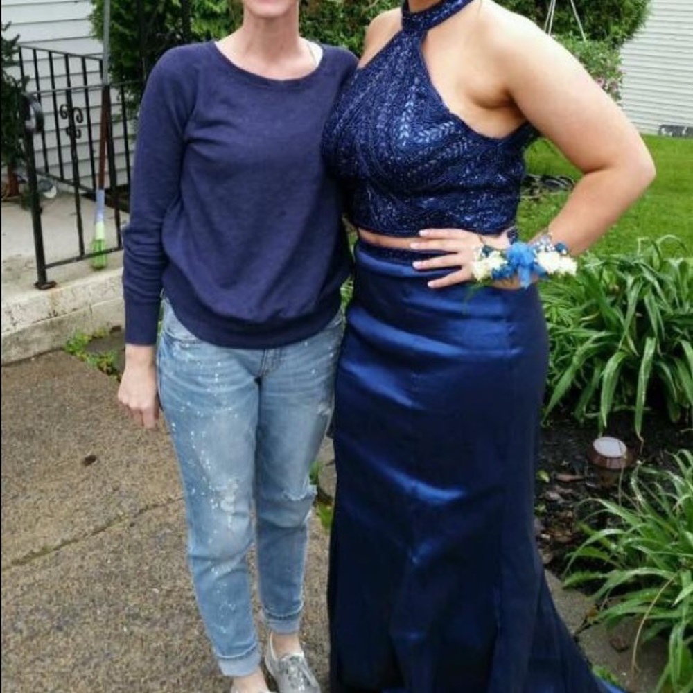 Navy Beaded 2 piece Prom dress